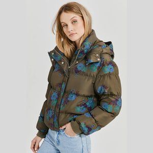 Something Navy Floral Hooded Puffer Jacket